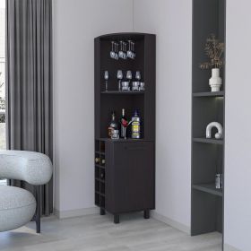 Wengue Corner Bar Cabinet with Glass Holder and Wine Rack