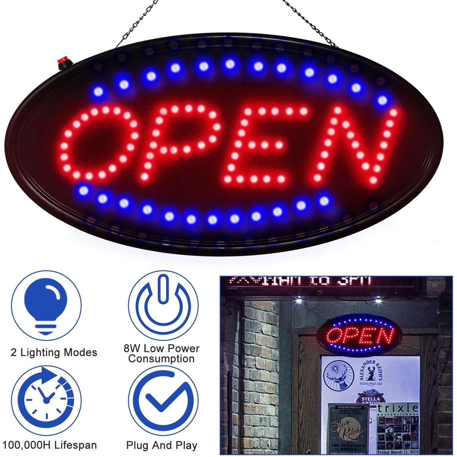 Ultra Bright LED Neon Open Sign Flash/Normal Lighting Store Business ...