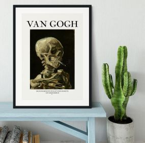 Head of a skeleton with a burning cigarette Titled Framed Print (Color: Natural/With White Edging, size: 18" x 12" / 48cm x 30cm approx)